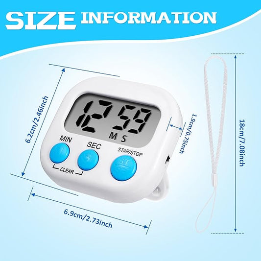 6 Pack Small Digital Timer Back to School for Cooking with 6 Pieces Lanyard Magnetic Back and On/Off Switch Second Minute Count up Countdown for Kitchen
