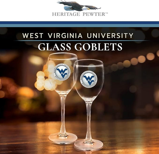 Heritage Pewter West Virginia Mountaineers Glass Goblets – Set of 2 | 12 OZ Goblet Wine Glasses | Expertly Crafted Pewter Glass