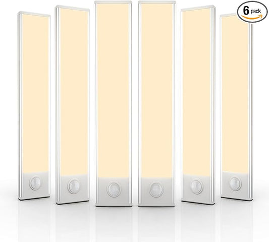 6 Pack Under Cabinet Lights Wireless, 32 LED Motion Sensor Light Indoor Rechargeable Magnetic Closet Lights Battery Operated, Under Counter Lights for Kitchen, Wardrobe, Stairs, Warm Light