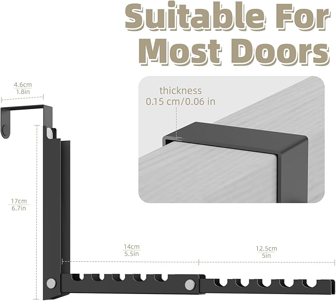 Over The Door Hooks, Small Space Double Folding Portable Over The Door Drying Rack for Laundry, Bathroom, Bedroom, Travel Storage and Drying (1Pack,Black)