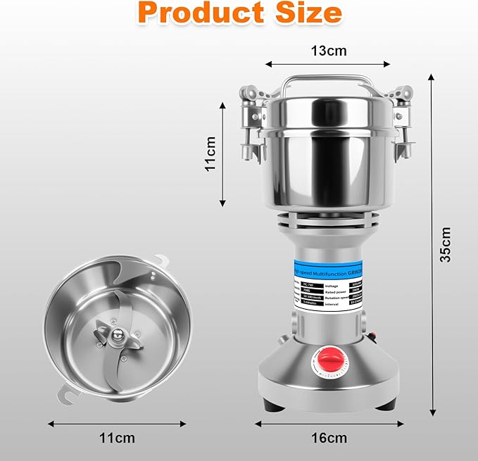 Grain Mill, 750g Flour Mill Grinder for Home, Electric Stainless Steel Grain Grinder for Wheat, Herbs, Nuts, Grains, Corn, Flour, Seasonings