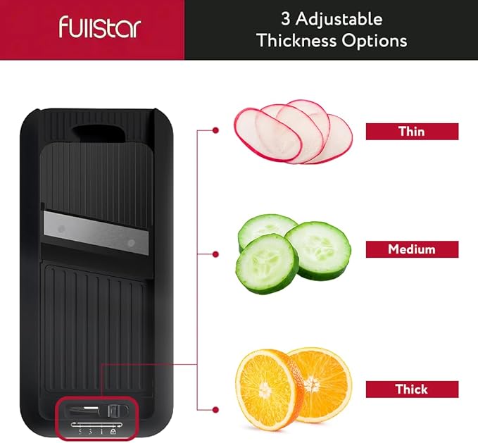 Fullstar Mandoline Slicer for Kitchen - Vegetable Chopper, Onion Potato Food Veggie Fruit Slicer and Cutter with Container, Kitchen Gadgets & Gifts, Home Essentials (4 in 1, Black)