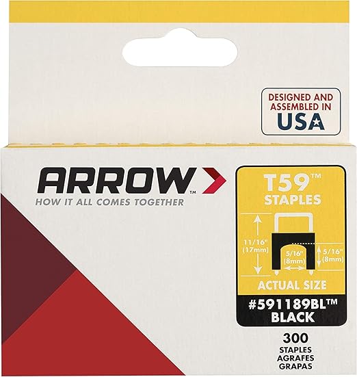 Arrow 591189BLSS Genuine T59 Stainless Steel 5/16-Inch Leg Length by 5/16-Inch Crown Width Insulated Staples for Cable and Wiring, Black, 300 Count