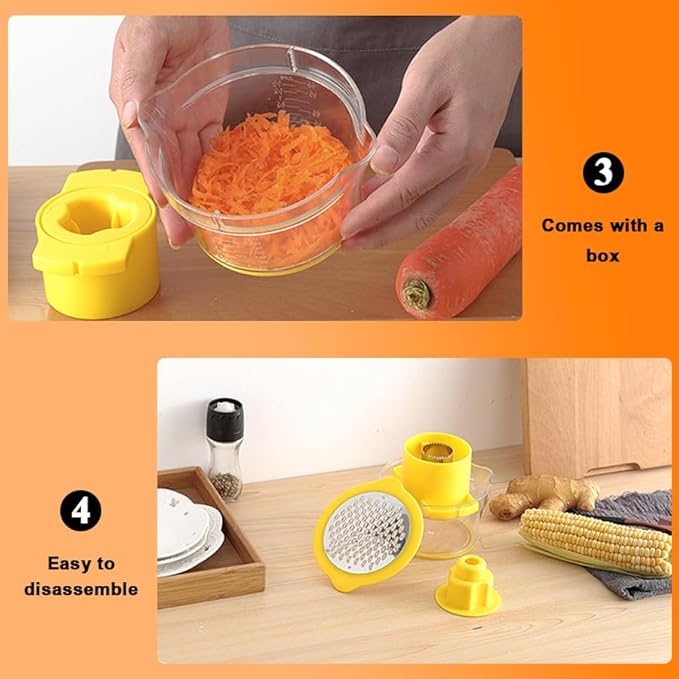 Corn Stripper Tool with Bowl & Comfort Grip - 2-in-1 Kernel Cutter and Grater for Garlic Ginger, Corn Peeler and Grinder Set with Container, Easy Corn Kernel Remover