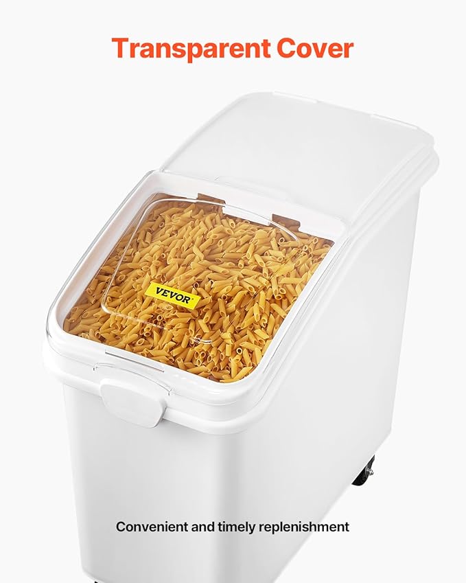 VEVOR 27 Gallon food storage containers 500 Cup Ingredient Bin with Scoop and Sliding Lid Commercial Food Container Ideal for rice storage, dog food container, flour, and sugar containers, White