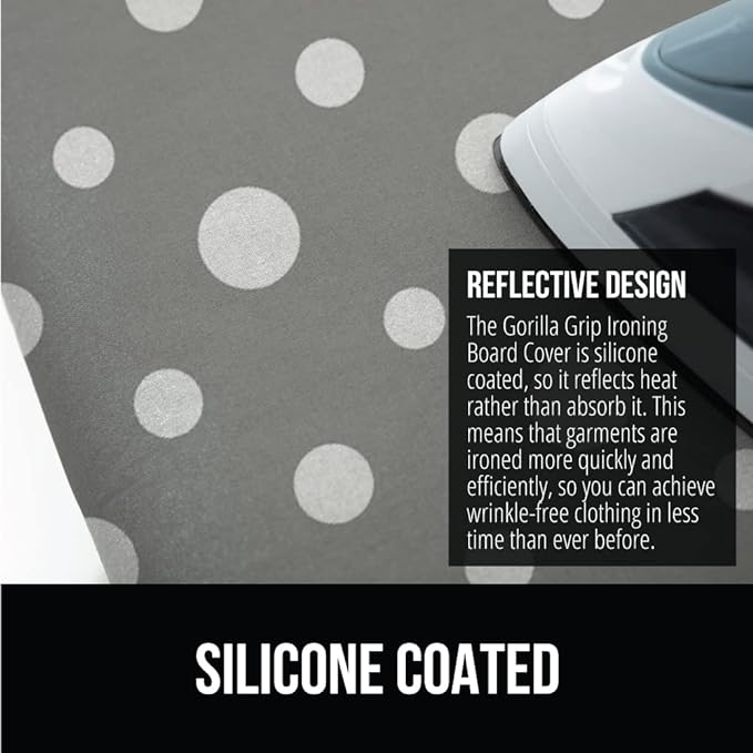 GORILLA GRIP The Original Ironing Board Cover and Pad, Silicone Coating, Thick Scorch Resistant Padding, Heavy Duty Iron Covers Standard Boards, Hook and Loop Fastener Strap, Dots, 15x54