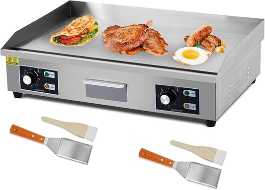 GarveeHome 29 in Stainless Steel Electric Griddle, 3000W Non-Stick Commercial Flat Top Grill, 122℉-572℉ Temperature Adjustable, Countertop Teppanyaki Grill for Indoor Outdoor, Silver