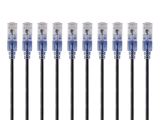 Monoprice Cat6A Ethernet Patch Cable - Snagless RJ45, 550Mhz, 10G, UTP, Pure Bare Copper Wire, 30AWG, 10-Pack, 10 Feet, White - SlimRun Series
