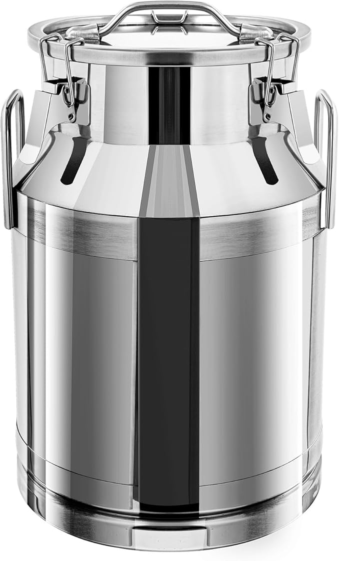 Milk Can Stainless Steel Containers with Lids Old Fashion Milk Jug Metal Bucket with Practical Handles, Sealed Bucket for Milk Water Wine Honey Oil Rice Tea Beans Grains (30L/7.93Gal)