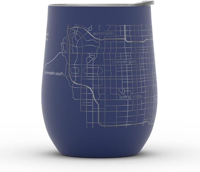 Well Told Engraved Las Vegas Nevada Map Insulated Wine Tumbler, Etched Stainless Steel Cup (12 oz, Midnight Blue) City Map Insulated Tumbler, Custom Insulated Tumbler, Outdoor Drinkware