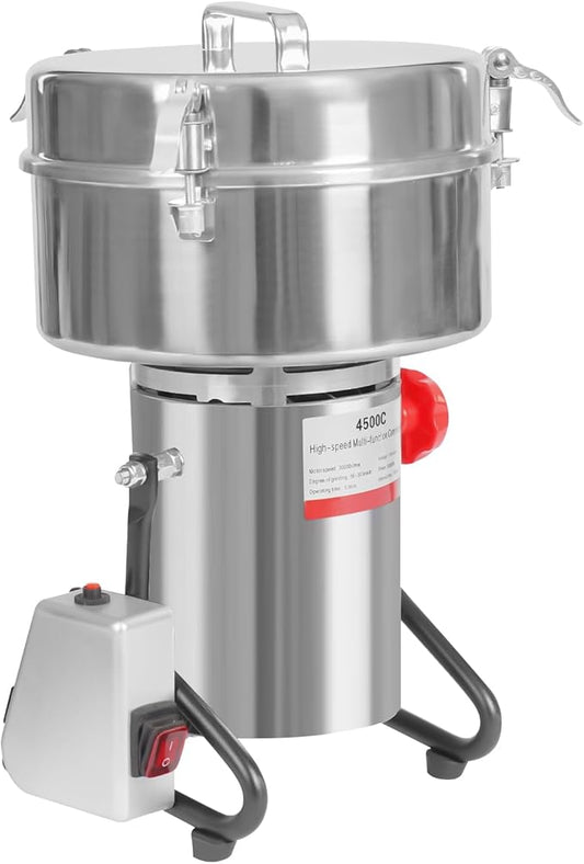 4500g Electric Grain Mill Grinder, High Speed 5000W Commercial Grinders, Stainless Steel Machine for Dry Grains, Coffee, Corn (4500g/10lbs Capacity)