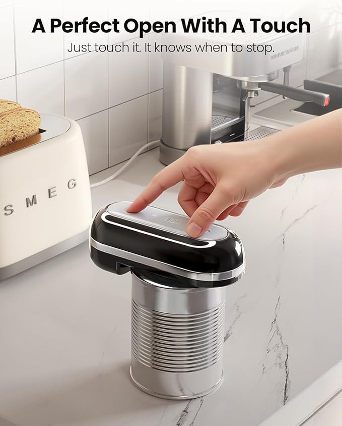 Canslab RETRO Electric Can Opener, Auto-Stop One-Touch Operation, USB Rechargeable with LED Battery Track, Side Cut Smooth Edge Can Opener for Seniors with Arthritis, Wall-Mountable Small Size, Black