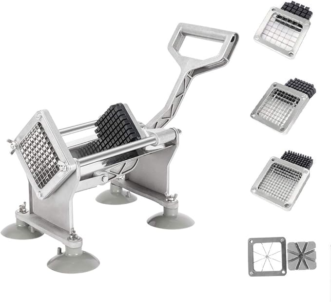 ROVSUN Commercial Vegetable Chopper French Fry Cutter Potato Slicer Fruit Chopper, Super Value Set of Suction Feet, 1/2'', 3/8'', 1/4'', 8-Wedge Blades and Pusher Blocks for Restaurant, Home & Kitchen