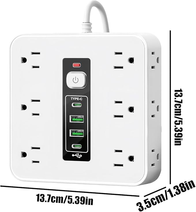 Electrical Outlet Strip - Electricity Management | Outlet Strip with Surge Protection | for Desk Home Dorm Kitchen Wall Living Room Behind Couch TV Phone Refrigerator