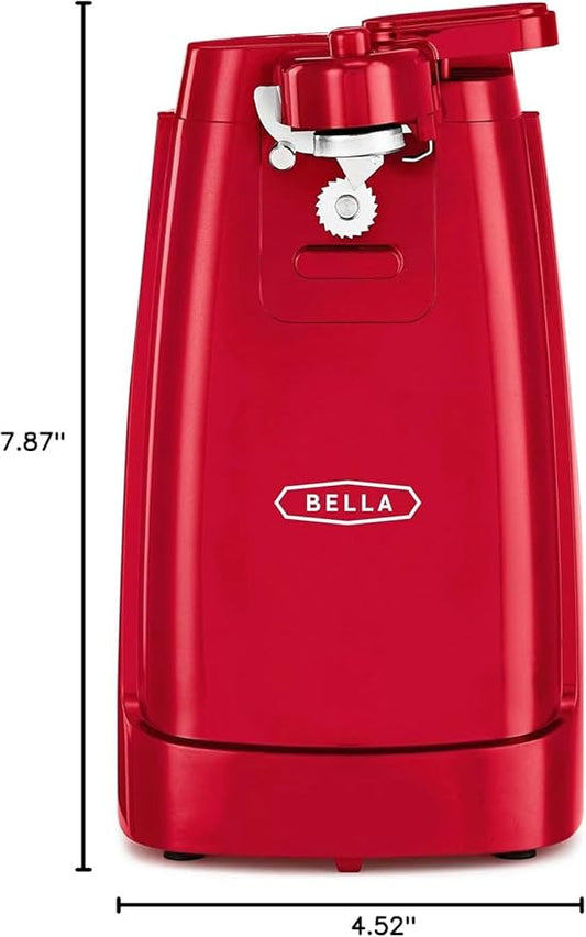 bella Electric Can Opener and Knife Sharpener, Removable Cutting Lever, Cord Storage, Stainless Steel Blade, Red