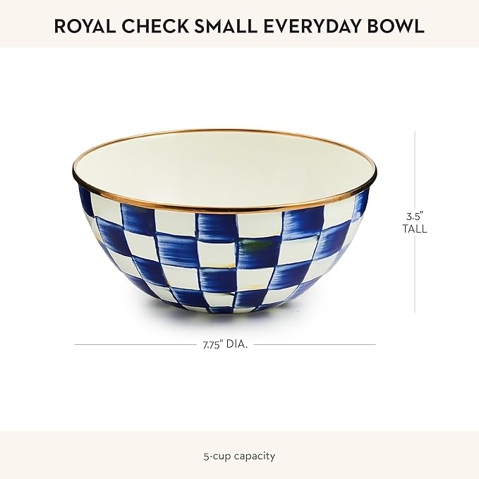 MACKENZIE-CHILDS Enamel Everyday Bowl, Serving Bowl for Entertaining, Small, Pink-and-White Rosy Check, Set of 1