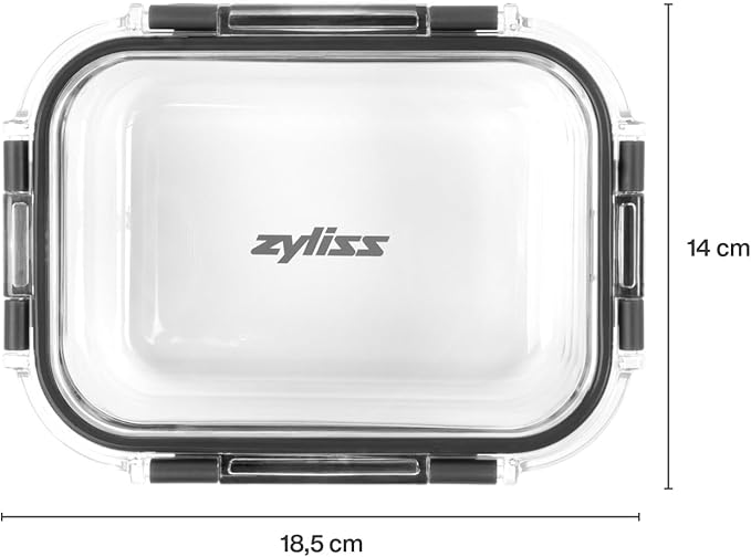 Zyliss E981064 640ml Glass Container, Shatter Resistant Glass, Airtight Food Storage Box with Sealable Lid, Microwave Safe, BPA Free, Freezer Safe, Fridge Storage, Food Container, 18cm x 14cm x 6cm