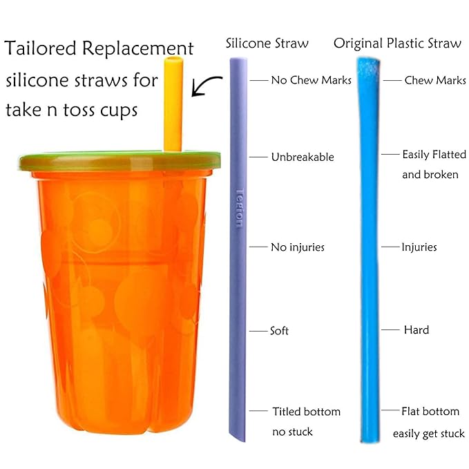 Mini Short Pinch Test Passed 5.5" Replacement Reusable Toddlers& Kids&Baby Silicone Small Straws for The First Years Take & Toss Spill Proof Straw Cup-Safe Fun for Baby Teething Chewing