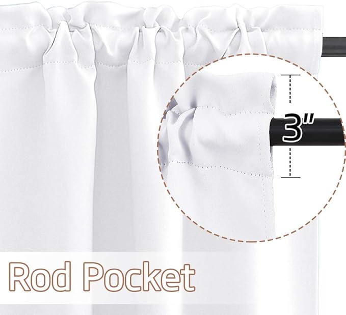 NICETOWN Pure White Bathroom Curtain Valances for Small Window, Rod Pocket Thermal Insulated Mini Sized Window Cover for Kitchen/Office/Thanksgiving, Set of 2, 42" Width x 18" Length