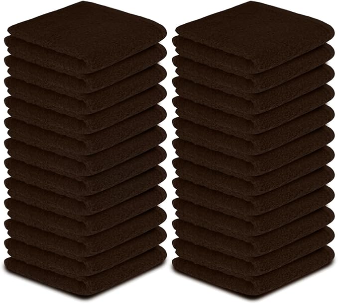 Softolle 100% Cotton Washcloths 60 Pack (12x12 Inches) Soft, Highly Absorbent Washcloth, Face Towels, Wash Cloths for Face, Ring Spun, Bulk Pack (Brown)