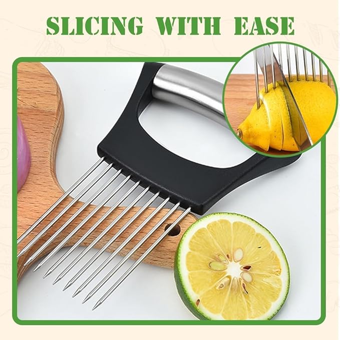 Stainless Steel Onion Slice Holder, 2026 New Upgraded Vegetable Slicer Cutter, Chopper Slicing Assistant Tool for Meat, Onion, Potato, Tomato Home Kitchen Tools (2pcs)
