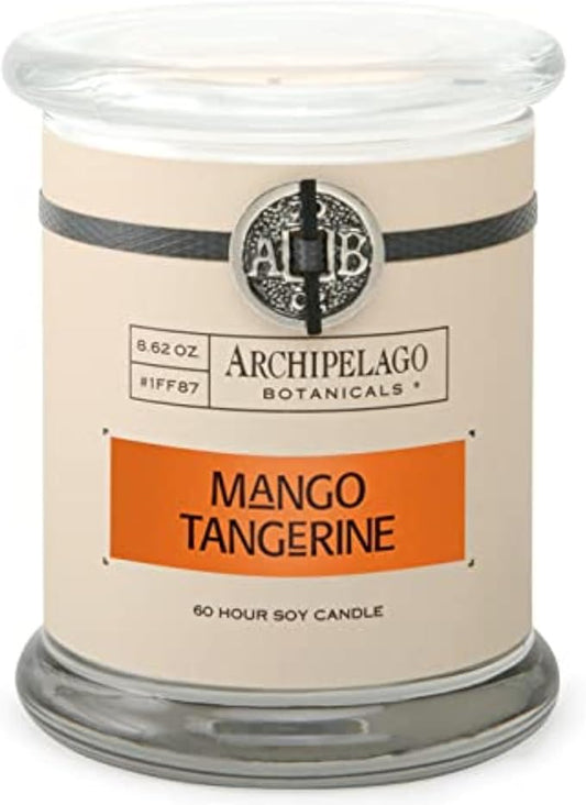 Archipelago Botanicals Scented Candle Hand-Poured Premium Wax, Burns Approx. 60 Hours, Mango, Tangerine, Soy Candle in Glass Jar, 4.5 Inch, 8.6 oz