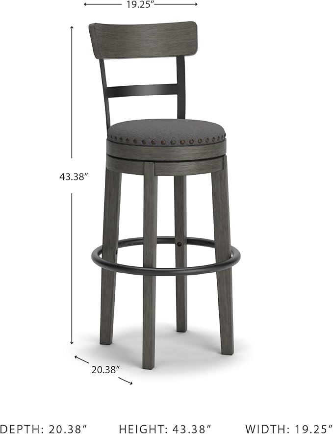 Signature Design by Ashley Caitbrook Casual Farmhouse Tall Upholstered Swivel Barstool, Nailhead Trim, Solid Wood, 30" H, Gray