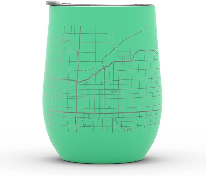 Well Told Engraved Phoenix Arizona Map Insulated Wine Tumbler, Etched Stainless Steel Cup (12 oz, Sunday Green) City Map Insulated Tumbler, Custom Insulated Tumbler, Outdoor Drinkware