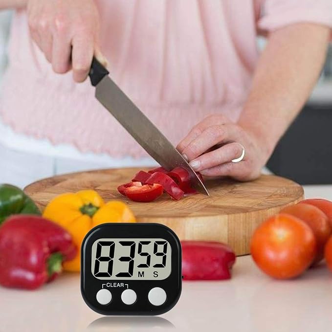 12 Pack Digital Kitchen Timer Large LCD Display Loud Alarm Strong Magnetic Stand, Minute Seconds Count Up Countdown and Simple Operation Timers for Cooking, Bathroom, Kids, Teacher, Classroom - Black