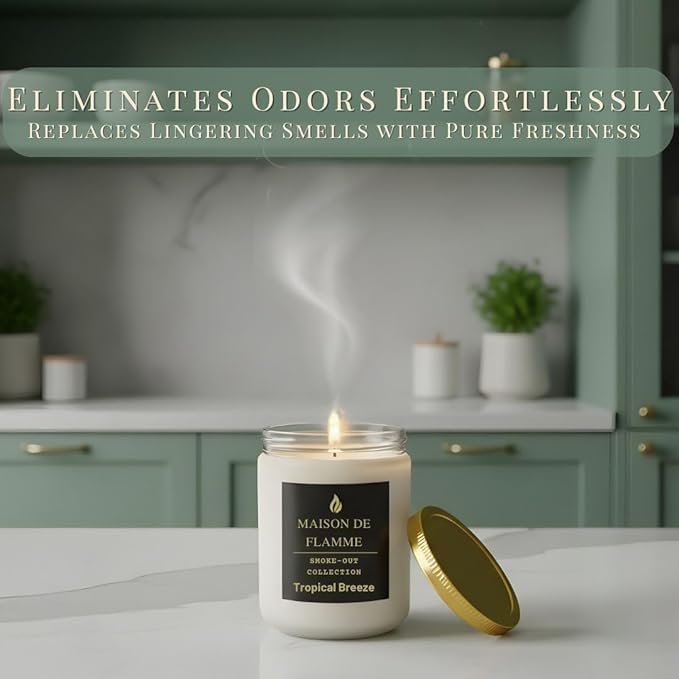 Tropical Breeze Odor-Eliminating Scented Candle (White Jar, 200g/7oz) | Long-Lasting Premium Soy Wax Candle for Smoke, Kitchen & Pet Odors