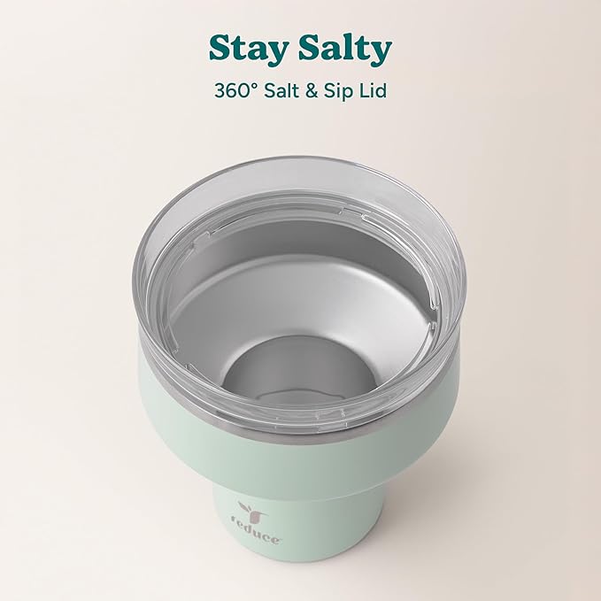 REDUCE Saltini 16 oz Cocktail Tumbler - Insulated Margarita Tumbler with Lid - Keeps Drinks Cold for 10 Hours - 360 Sippable Martini Glass Alternative - Shatterproof, Perfect for Parties - Sea Glass