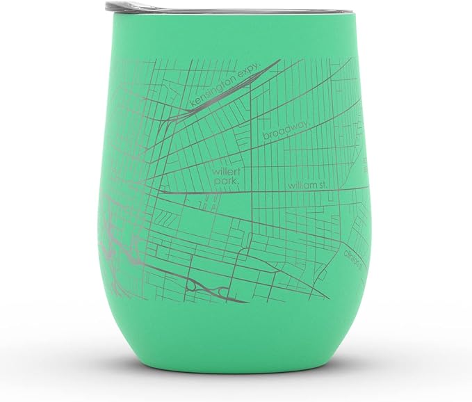 Well Told Engraved Buffalo New York Map Insulated Wine Tumbler, Etched Stainless Steel Cup (12 oz, Sunday Green) City Map Insulated Tumbler, Custom Insulated Tumbler, Outdoor Drinkware