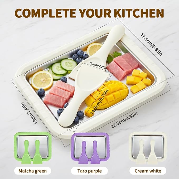 Rolled Ice Cream Maker Kit, New At-Home Stainless Steel Instant Freeze Plate with 2 Scrapers,DIY Rolled Ice Cream Tray Instant Ice Cream Maker (Purple-2PCS)