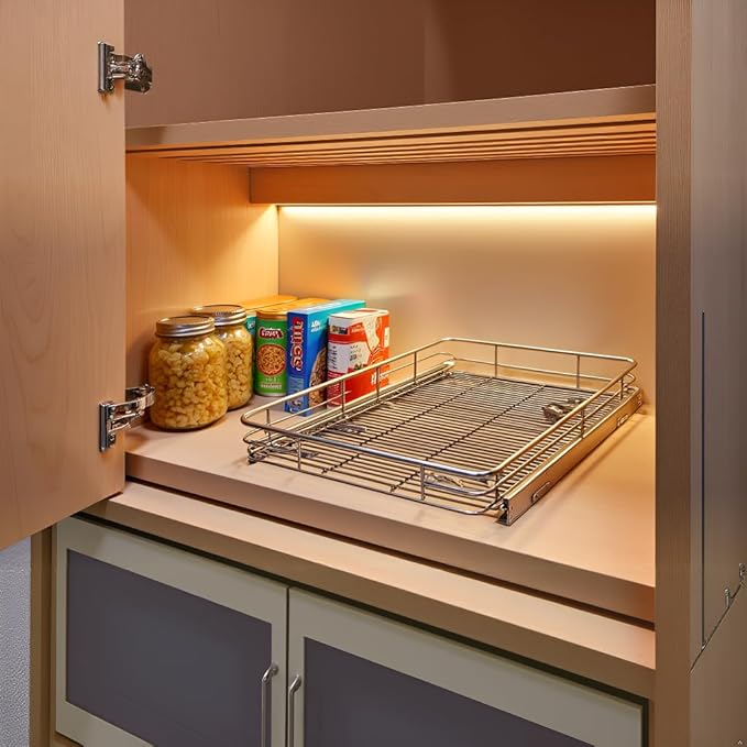 Pull Out Cabinet Organizer (20" W x 21" D), Put Out Shelves for Kitchen Cabinets, Roll Out Drawers Heavy-Duty Metal Sliding Shelf, Bottom Mount