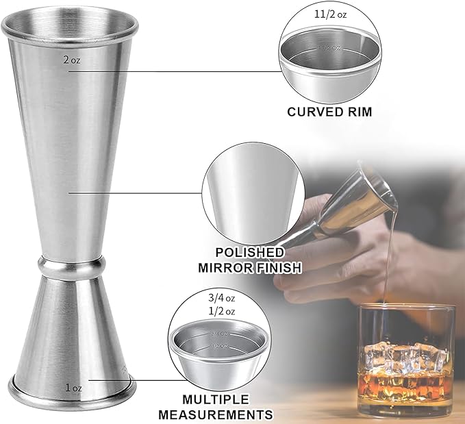 Personalized Cocktail Shaker 24oz - Custom Stainless Steel Bar Kit with Engraved Name, Built-in Strainer & Measuring Jigger & Spoon, Gift for Bartenders & Cocktail Lovers (Antler Design)