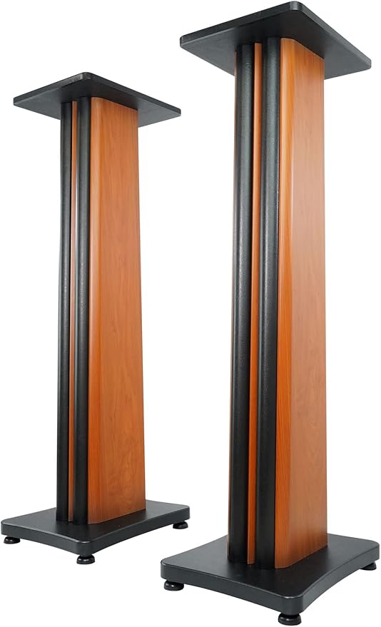 Rockville Pair SS36C 36" Classic Wood-Grain Speaker Stands, Solid MDF, 100 lb Capacity, Dual Top Plates, Isolation Pads, Brass and Rubber Spikes, Cable Management for Home Audio and Studio