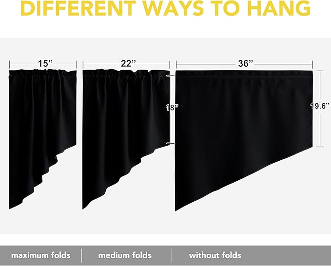 NICETOWN Kitchen Window Swag Valances, Farmhouse Style Short Blackout Window Treatment Tiers for Living Room Small Window Curtains for Bathroom/Office, 36" Wide x 45" Long Each Panel, 1 Pair, Black