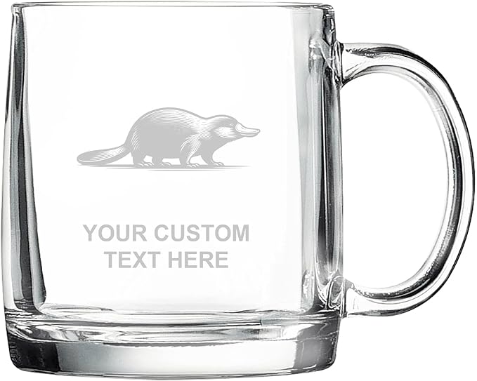 Platypus, Personalized 12.5 oz Polar Camel Glass Coffee Desk Mug – Custom Laser Engraved Clear Cup for Tea, Espresso, Latte, Whiskey - Microwave Safe/Made in USA