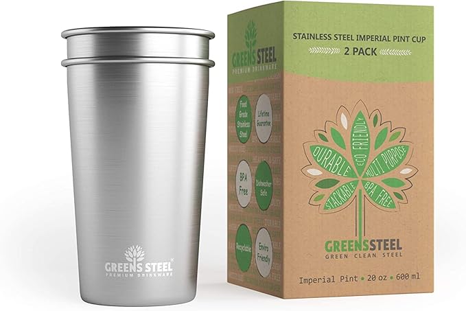 Stainless Steel Cups 20oz - Large Single wall Tumbler - Extra Strong Stackable Durable Pint Cup (2 Pack)