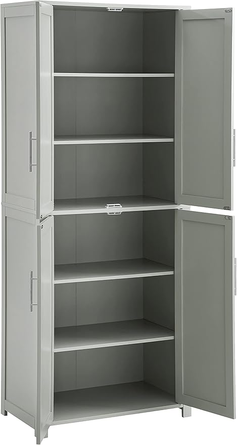 Crosley Furniture Savannah Tall Pantry Storage Cabinet with Shelves, Kitchen, Dining, or Laundry Room, Gray