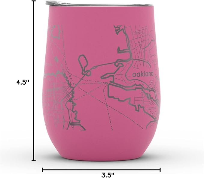 Well Told Engraved San Francisco California Map Insulated Wine Tumbler, Etched Stainless Steel Cup (12 oz, Sunset Pink) City Map Insulated Tumbler, Custom Insulated Tumbler, Outdoor Drinkware