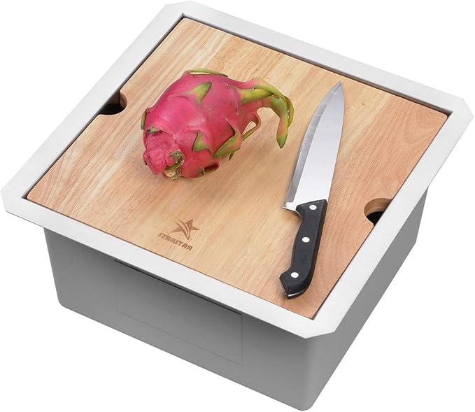 STARSTAR Workstation Ledge Undermount Single Bowl 304 Stainless Steel Kitchen Sink, With Grid, Cutting Board (15 x 15)