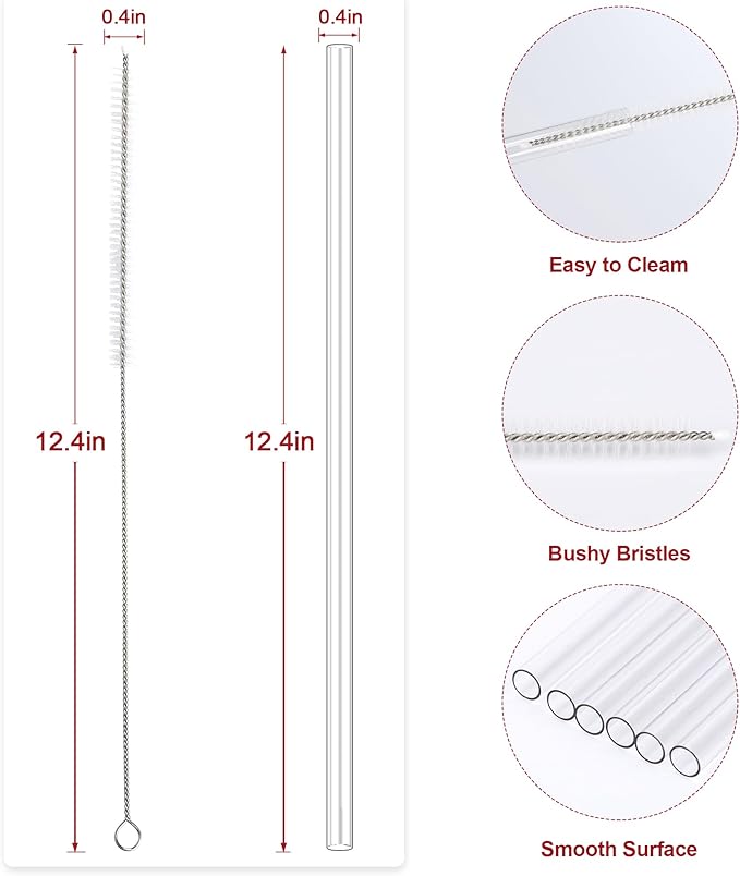 Reusable Straws fit for Stanley 40oz Tumbler, 12-inch Clear Tritan Straws, 6-Pack with Cleaning Brush