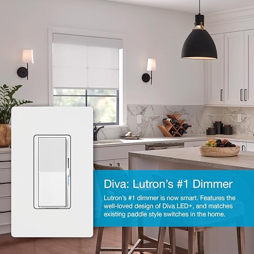 Lutron Diva Smart Dimmer Switch for Caséta Smart Lighting | No Neutral Wire Required | DVRF-6L-BL | Black