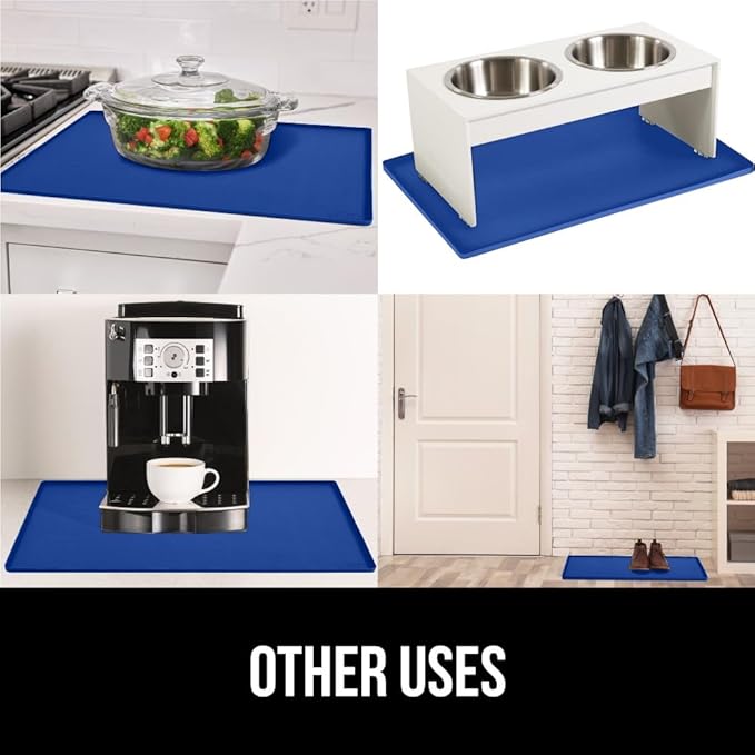 GORILLA GRIP Waterproof Silicone Under Sink Mat with Raised Lip for Kitchen and Bathroom, 46 x 22 in, Cabinet Shelf Liner Stay in Place Mats Dishwasher Safe Drawer Liner, Organizer Tray, Blue