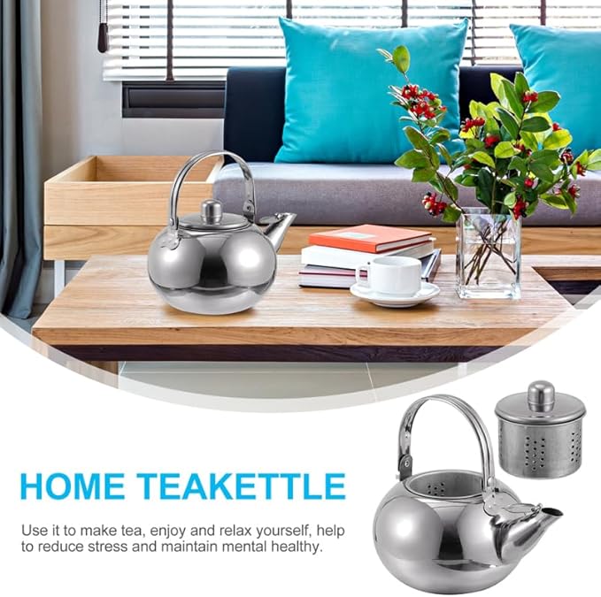 ABOOFAN Stainless Steel Tea Kettle with Infuser Strainer 2L Stovetop Teapot Portable Lightweight for Home and Kitchen Use