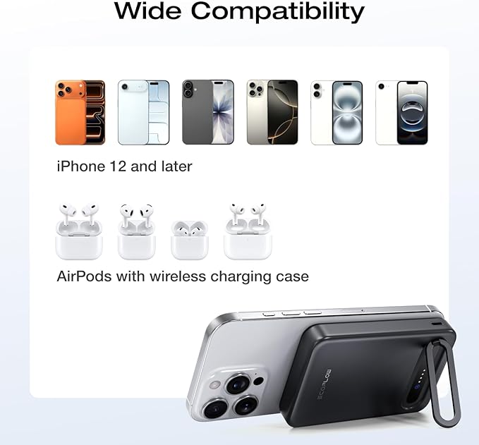 EF ECOFLOW Rapid Mag Power Bank 10,000mAh, Qi2 Certified 15W Wireless Charging, 0.6'' Ultra-Slim Magnetic Portable Charger, Fast Charging Magnetic Battery for iPhone 17/16/15, Galaxy, Google, Black