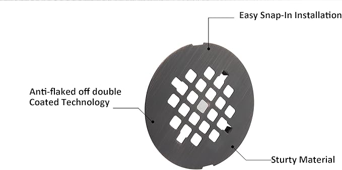 Artiwell 4-1/4” OD Snap-in Shower Drain Cover, Round Shower Drain Strainer Grid, Replacement Cover, Designed for Long-Lasting