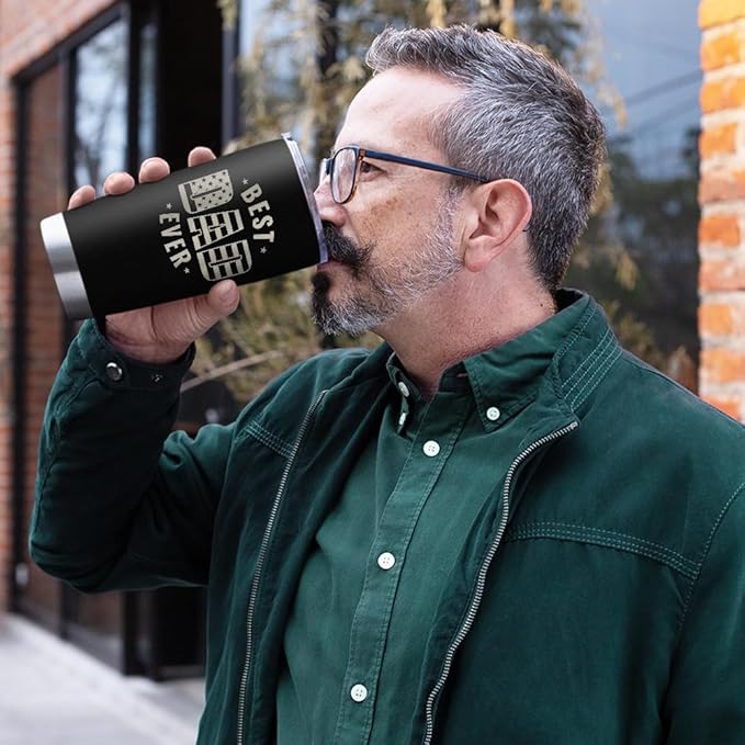 SANDJEST Best Dad Ever Tumbler with Lid - Dad Nutrition Facts 20oz Insulated Stainless Steel Mug - Coffee Mug for Travel Outdoor Sport Office, Gift for Father’s Day Birthday