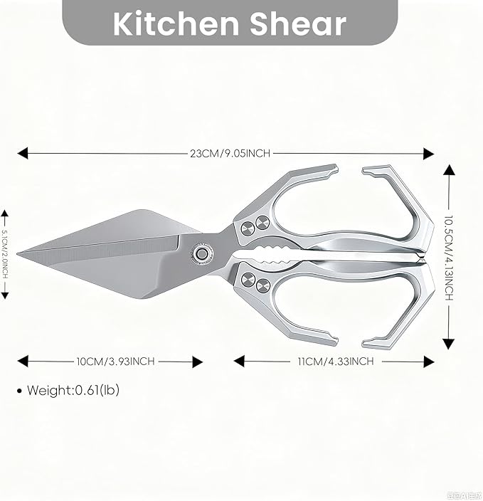 Heavy Duty Kitchen Scissors All purpose, poultry shears for food Cutting Meat, Chicken, Bones, Seafood, Herbs, Nuts, Packages, Culinary scissors with Ergonomic Handle Silver